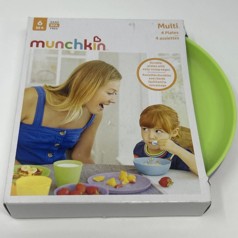 NEW 4 Munchkin Multi-Colored Plates 6+ Months BPA Free Easy Scoop Edges